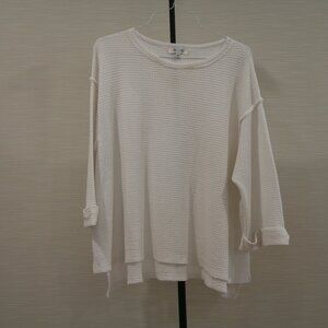 Off White Thermal Style Shirt, 3/4 Cuffed Sleeve